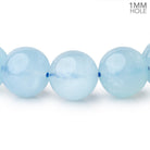 13mm Aquamarine Plain Round 8 inch 16 Beads with a 1mm Hole AA - BeadsofCambay.com