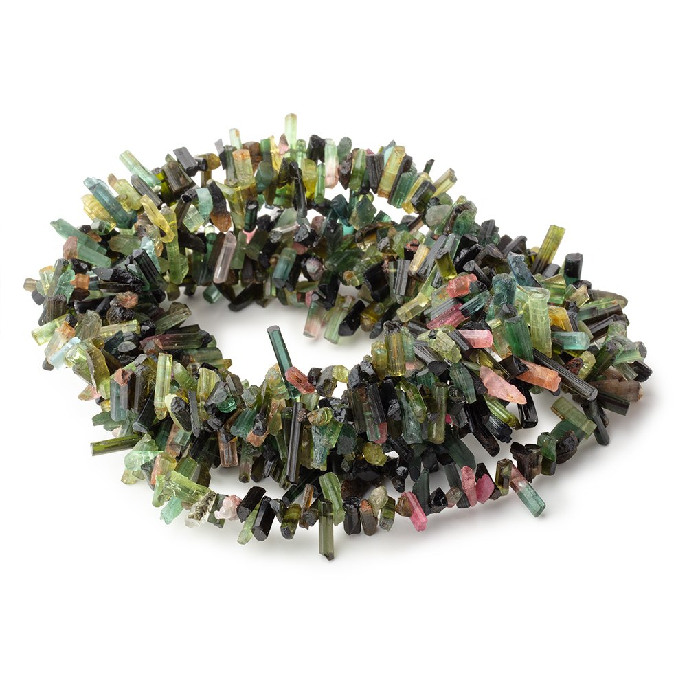 5-10mm Multi Color Tourmaline Natural Crystal Beads 15 inch 190 pieces - BeadsofCambay.com