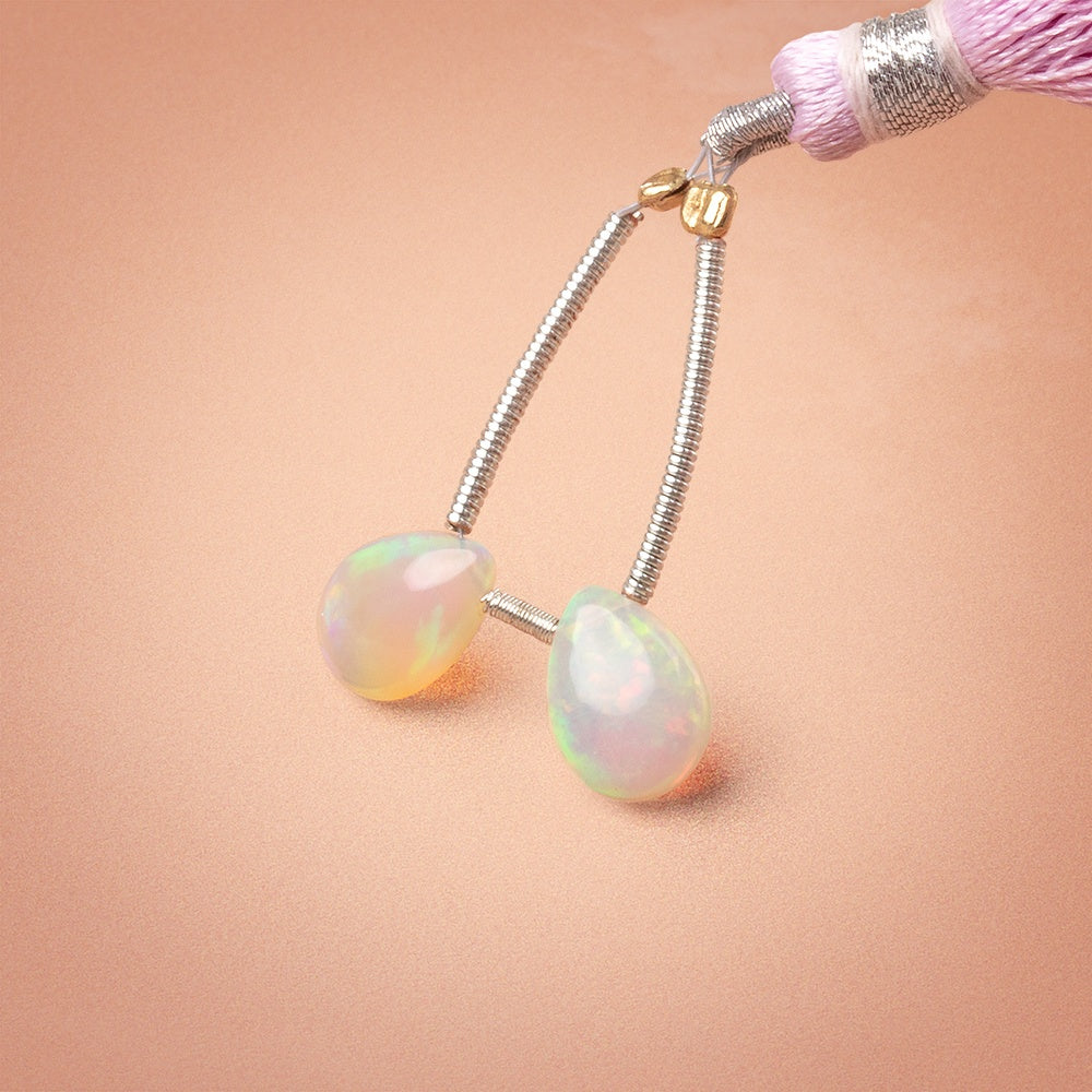 8.5-10mm Ethiopian Opal Plain Pear Set of 2 Focal Beads AAA - BeadsofCambay.com