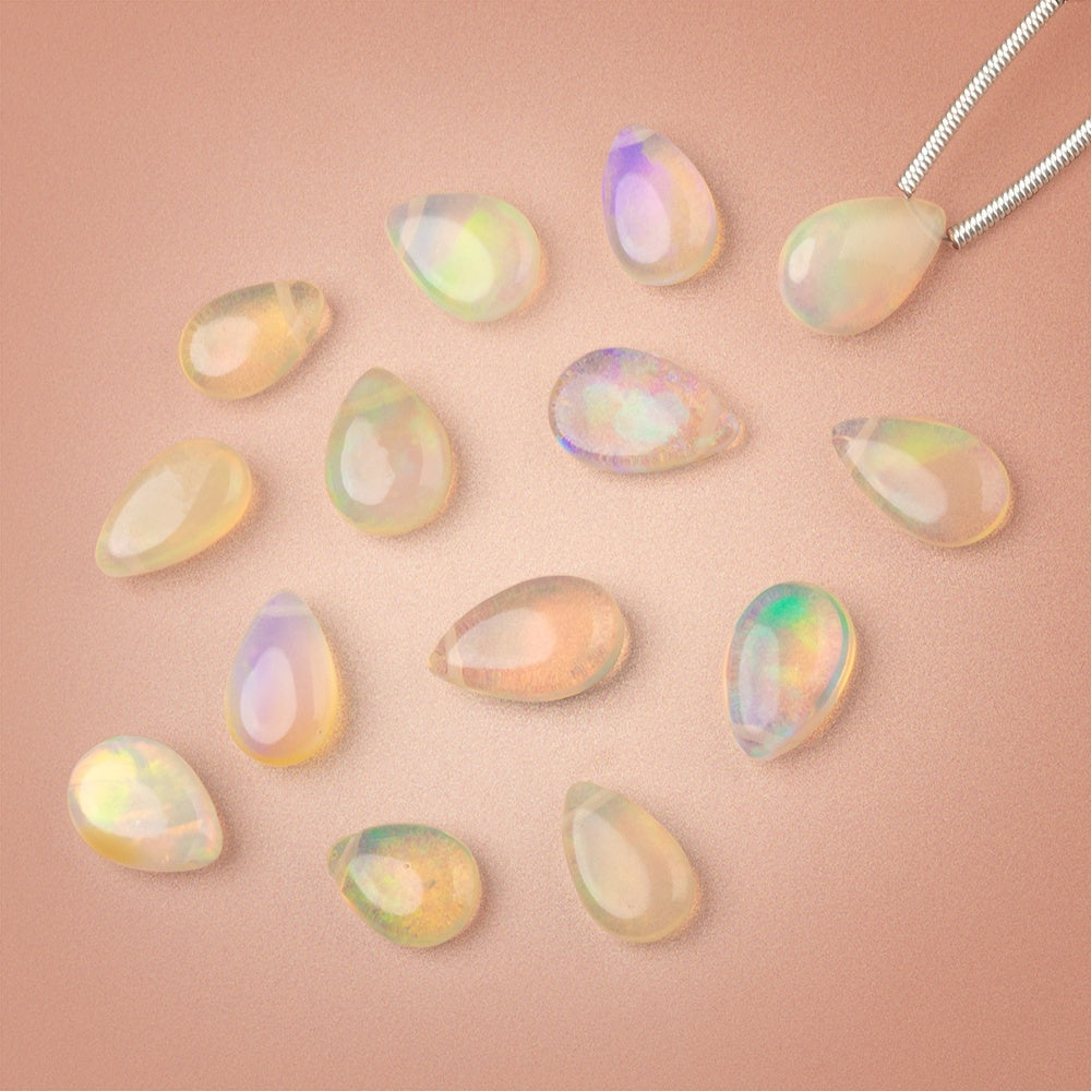 9-10mm Ethiopian Opal Plain Pear 1 Focal Bead AAA - BeadsofCambay.com