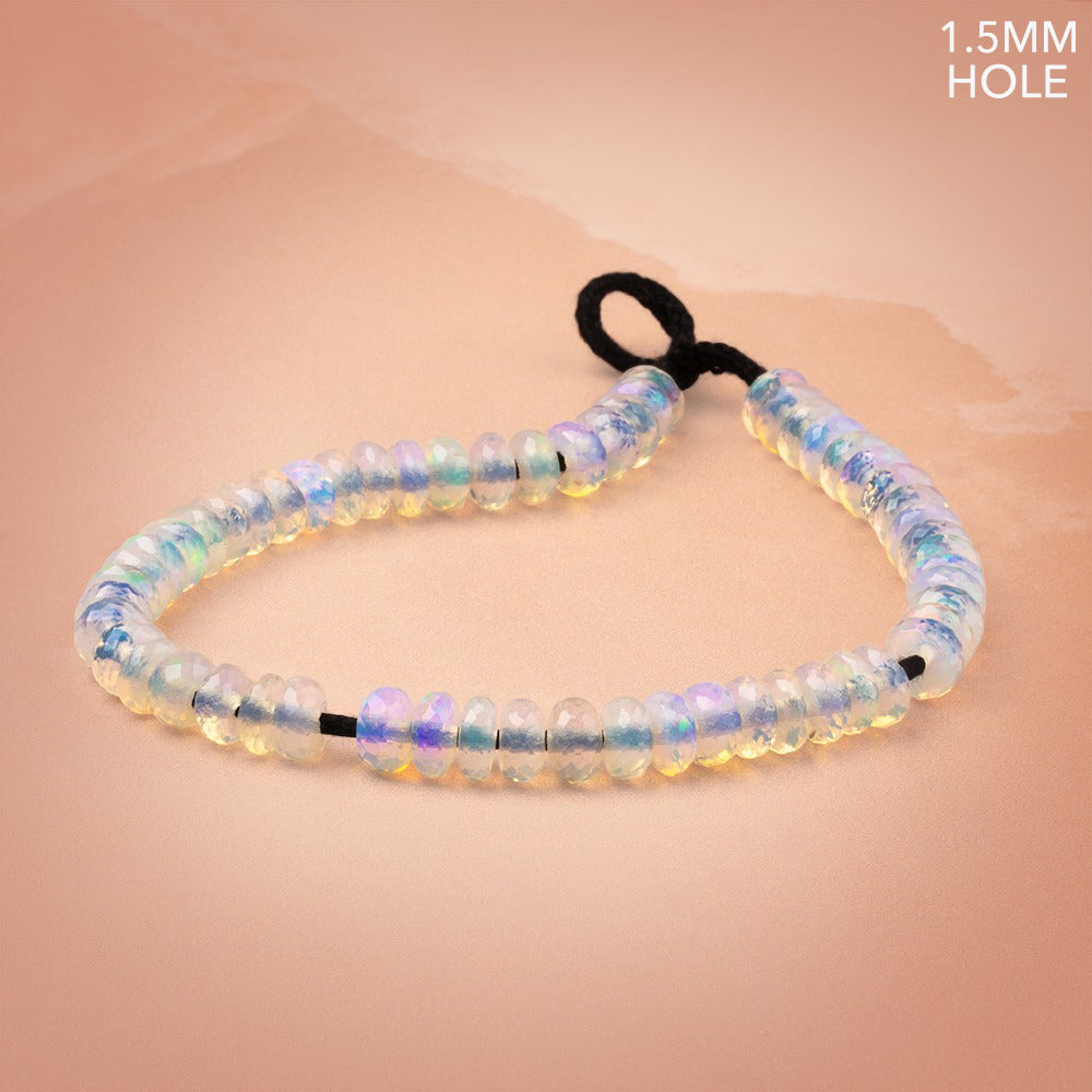 7mm Ethiopian Opal 1.5mm Large Hole Faceted Rondelle 8 inch 50 Beads AA - BeadsofCambay.com