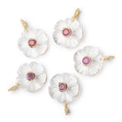 16mm Crystal Quartz Carved Flower with Bezel Ruby Inlay 1 Pendant - BeadsofCambay.com