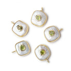 12-13mm Vermeil Bezel White Square Pearl with Bezel Peridot Inlay 1 Pendant - BeadsofCambay.com