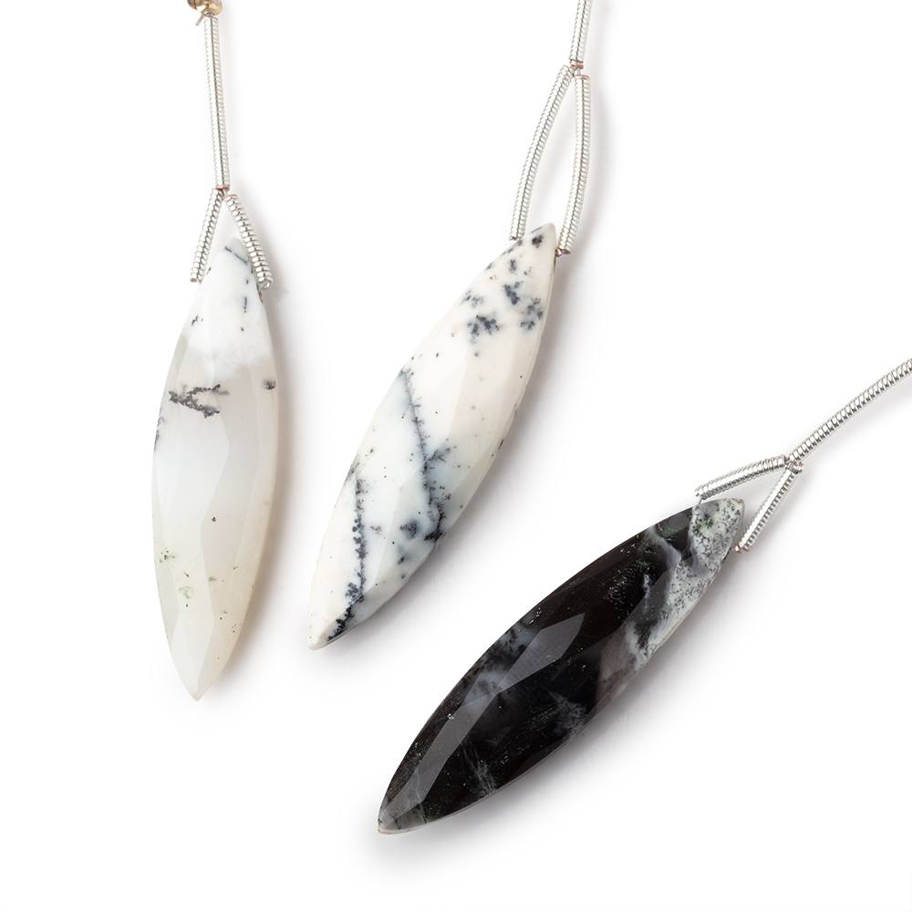 40x10mm Dendritic Opal Faceted Marquise Focal Bead 1 piece - BeadsofCambay.com