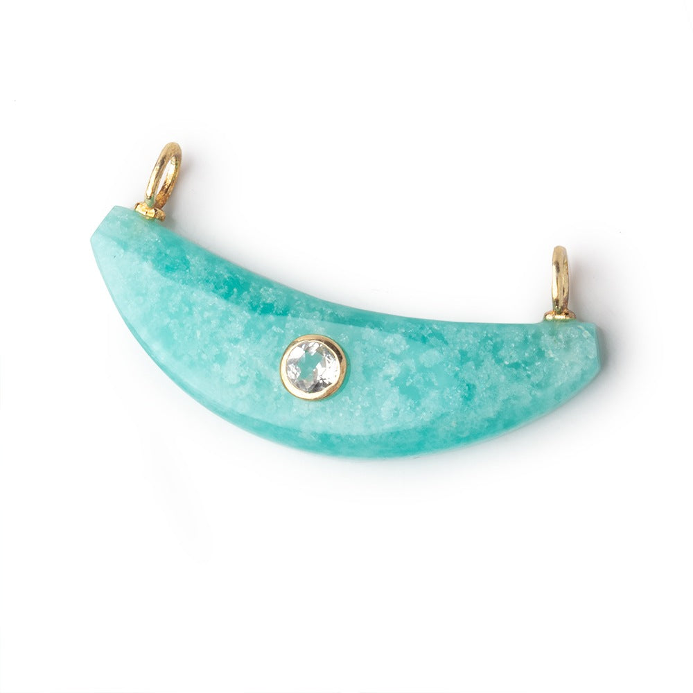 11x40mm Amazonite Crescent Moon with Bezeled Topaz Inlay 1 Connector - BeadsofCambay.com