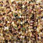 3mm Multi Gem Micro Faceted Rounds & Cubes on Gold Plated Dangling Chain - BeadsofCambay.com