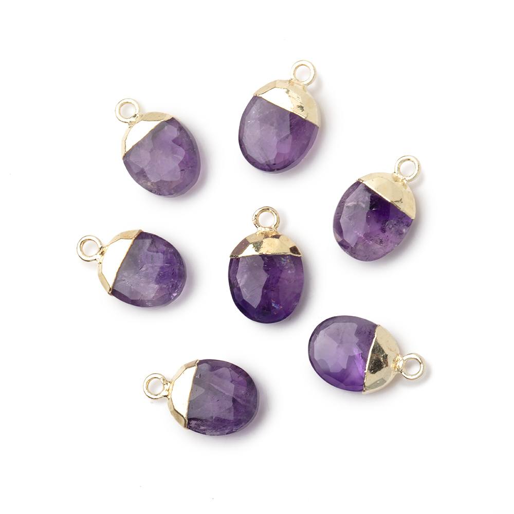 10x8mm Gold Leafed Amethyst Faceted Oval Pendant 1 piece - BeadsofCambay.com