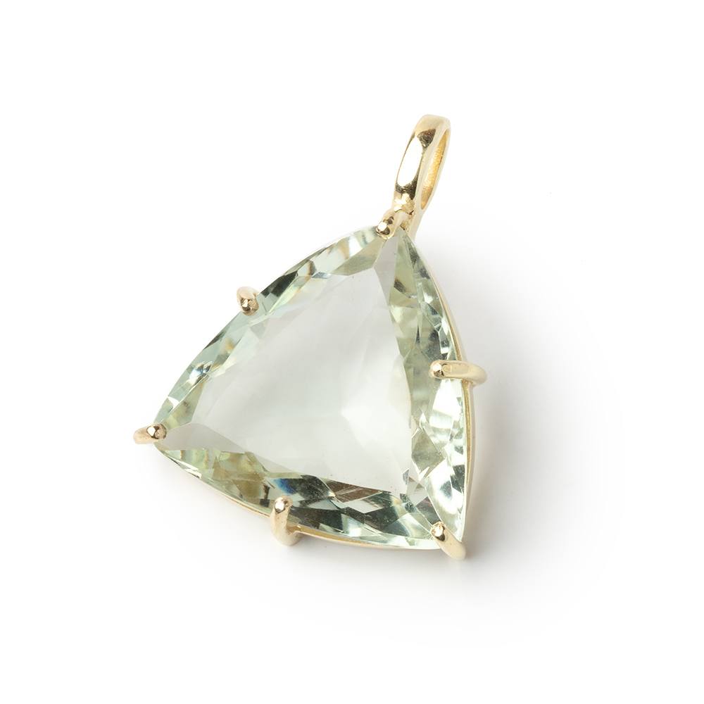 20mm Prasiolite Faceted Trillion Set in a Vermeil Pendant AAA - BeadsofCambay.com
