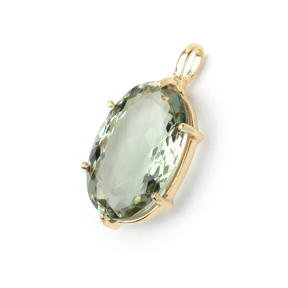 21x13mm Prasiolite Faceted Oval Set in a Vermeil Pendant AAA - BeadsofCambay.com