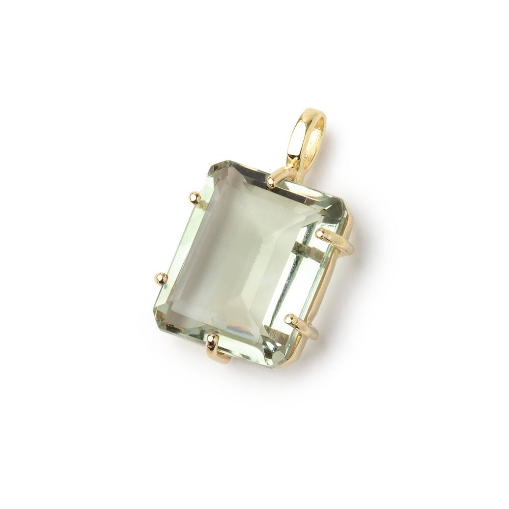 16x13mm Prasiolite emerald-cut Rectangle Set in a Vermeil Pendant AAA - BeadsofCambay.com