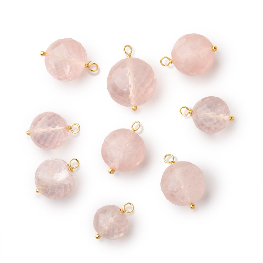 8-10mm Vermeil Wire Wrapped Rose Quartz Faceted Round 1 Pendant - BeadsofCambay.com