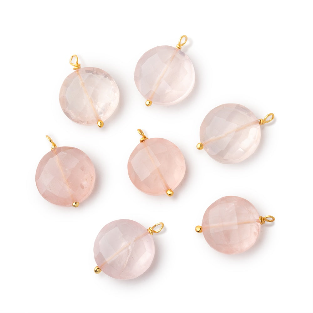 10mm Vermeil Wire Wrapped Rose Quartz Faceted Coin 1 Pendant - BeadsofCambay.com