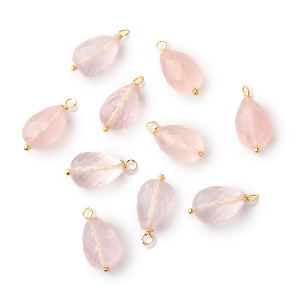 10x7mm Vermeil Wire Wrapped Rose Quartz Faceted Tear Drop 1 Pendant - BeadsofCambay.com