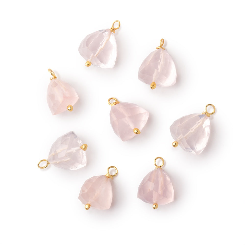 7-8mm Vermeil Wire Wrapped Rose Quartz Faceted Trillion 1 Pendant - BeadsofCambay.com