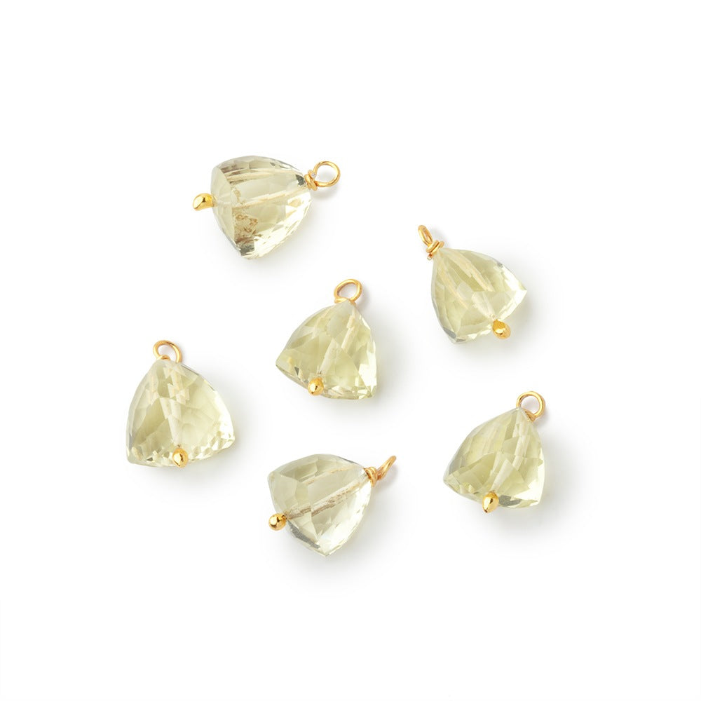 6.5-7mm Vermeil Wire Wrapped Lemon Quartz Faceted Trillion 1 Pendant - BeadsofCambay.com