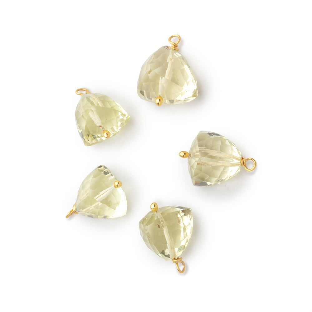 8.5mm Vermeil Wire Wrapped Lemon Quartz Faceted Trillion 1 Pendant - BeadsofCambay.com