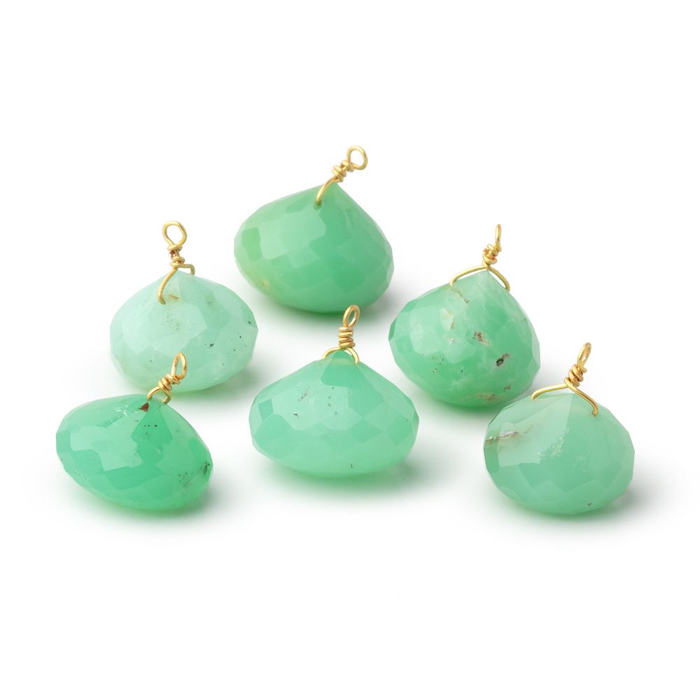 11-12mm Vermeil Wire Wrapped Chrysoprase Candy Kiss 1 Pendant - BeadsofCambay.com