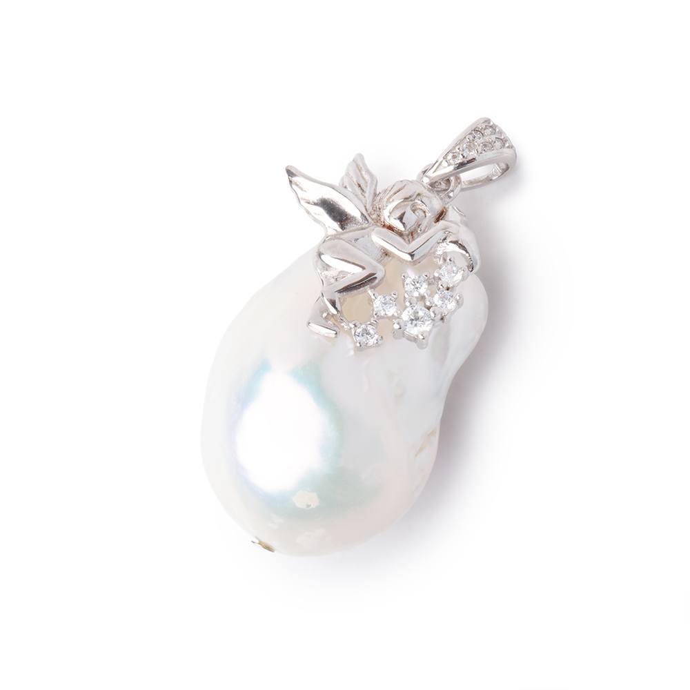 27x19mm .925 Sterling Silver Capped White Ultra Baroque Pendant 1 Focal - BeadsofCambay.com
