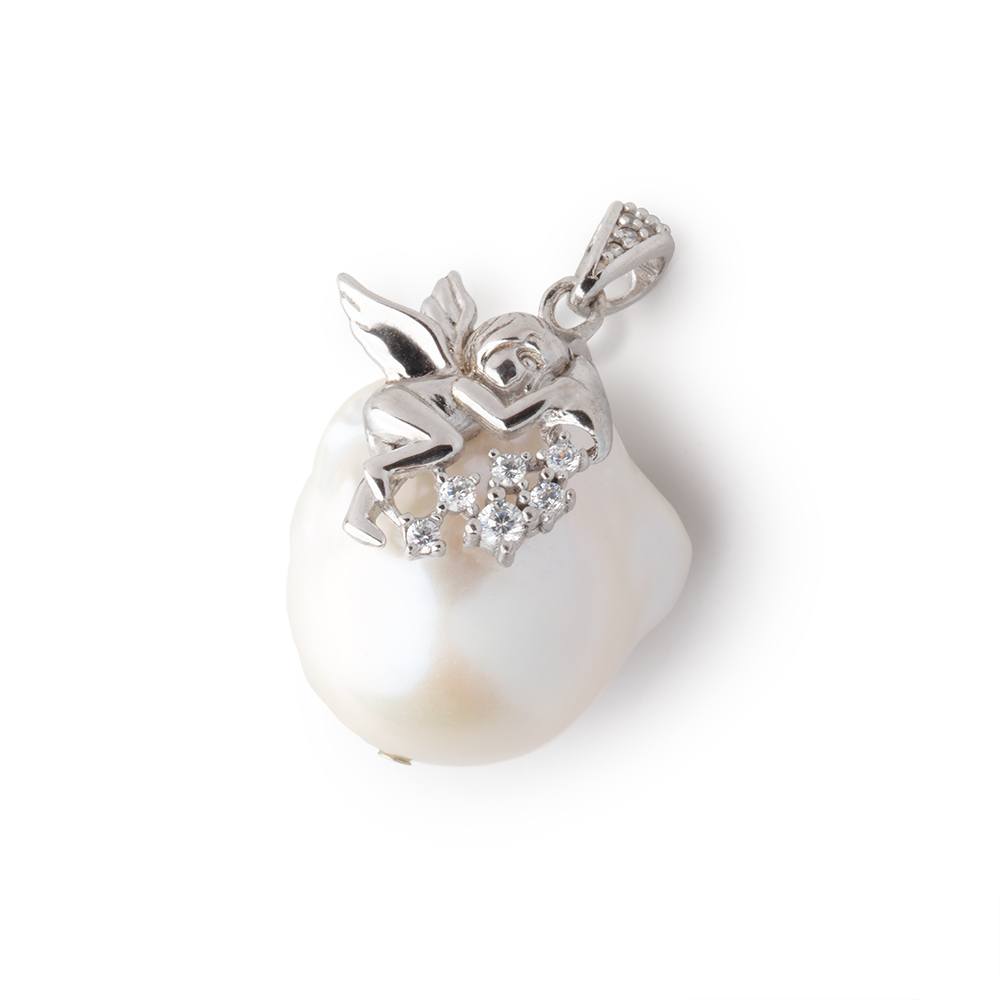 22x20mm .925 Sterling Silver Capped White Ultra Baroque Pendant 1 Focal - BeadsofCambay.com