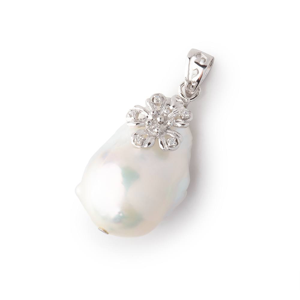 23x15mm .925 Silver Capped White Ultra Baroque Pearl 1 Pendant - BeadsofCambay.com