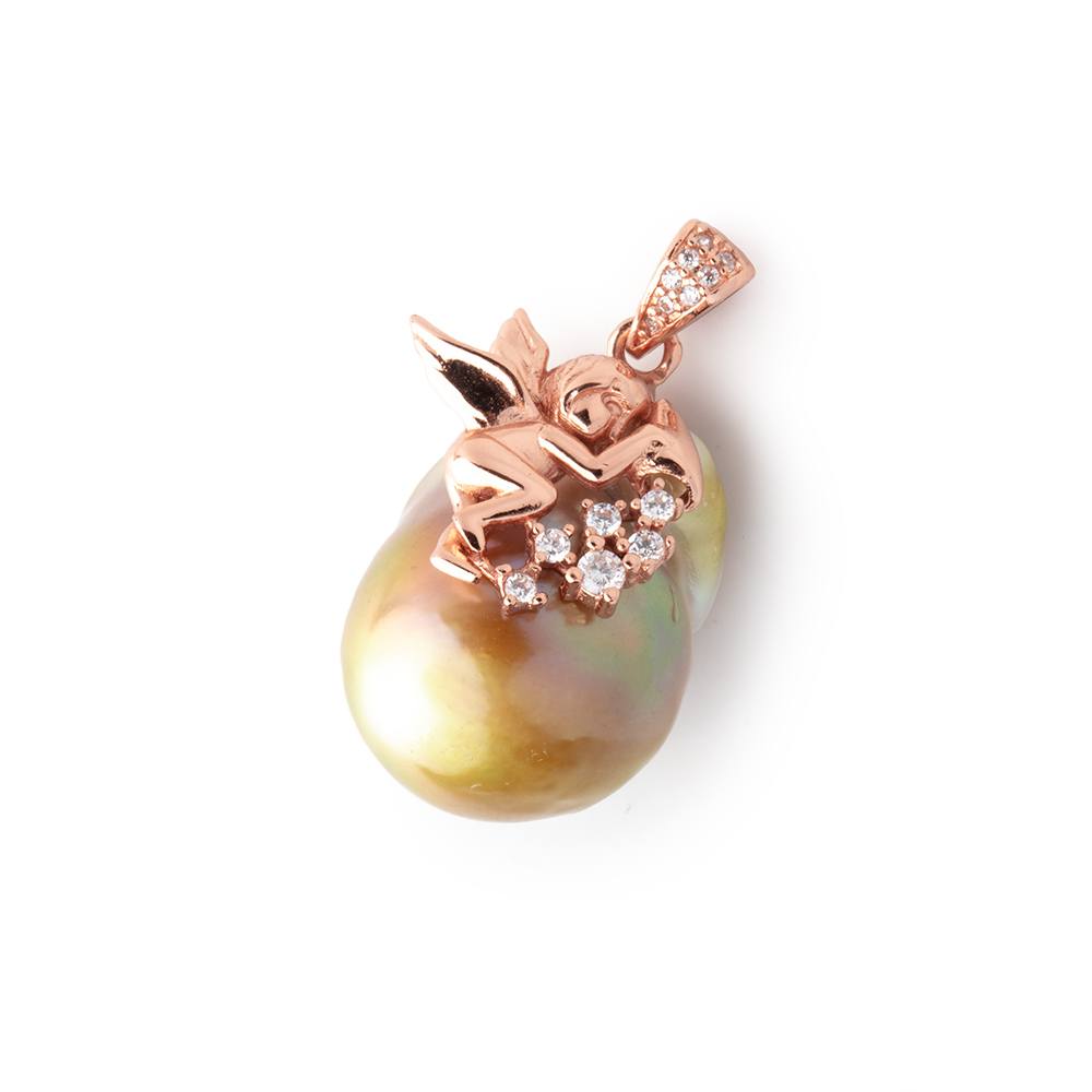 21x16mm Ultra Baroque Rose Gold over .925 Silver Pendant 1 Focal - BeadsofCambay.com