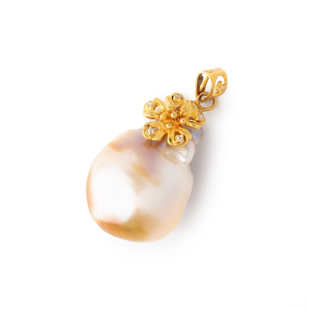 25x17mm Vermeil Capped Peach Ultra Baroque Pearl 1 Pendant - BeadsofCambay.com