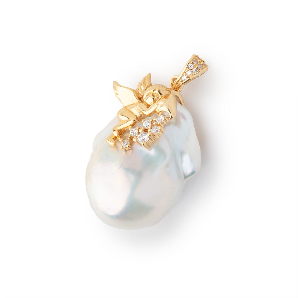 26x22mm Vermeil Capped White Ultra Baroque Pendant 1 Focal- BeadsofCambay.com