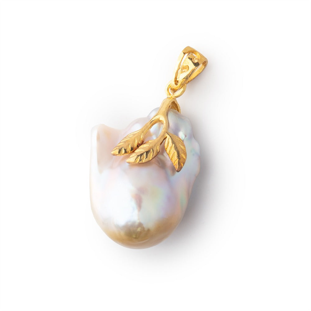 22x16mm Vermeil Capped Peach Ultra Baroque Pearl 1 Pendant - BeadsofCambay.com