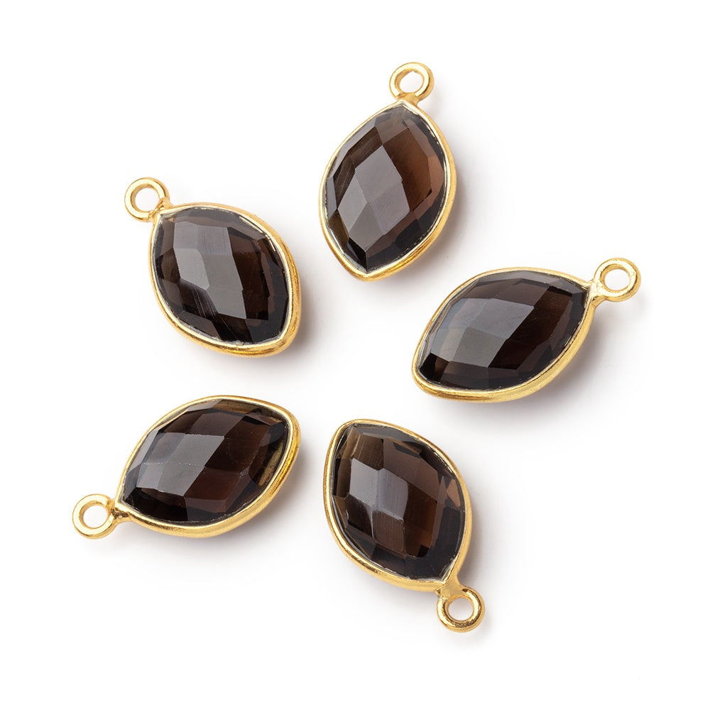 13x9mm Vermeil Bezel Smoky Quartz Faceted Marquise 1 Pendant - BeadsofCambay.com