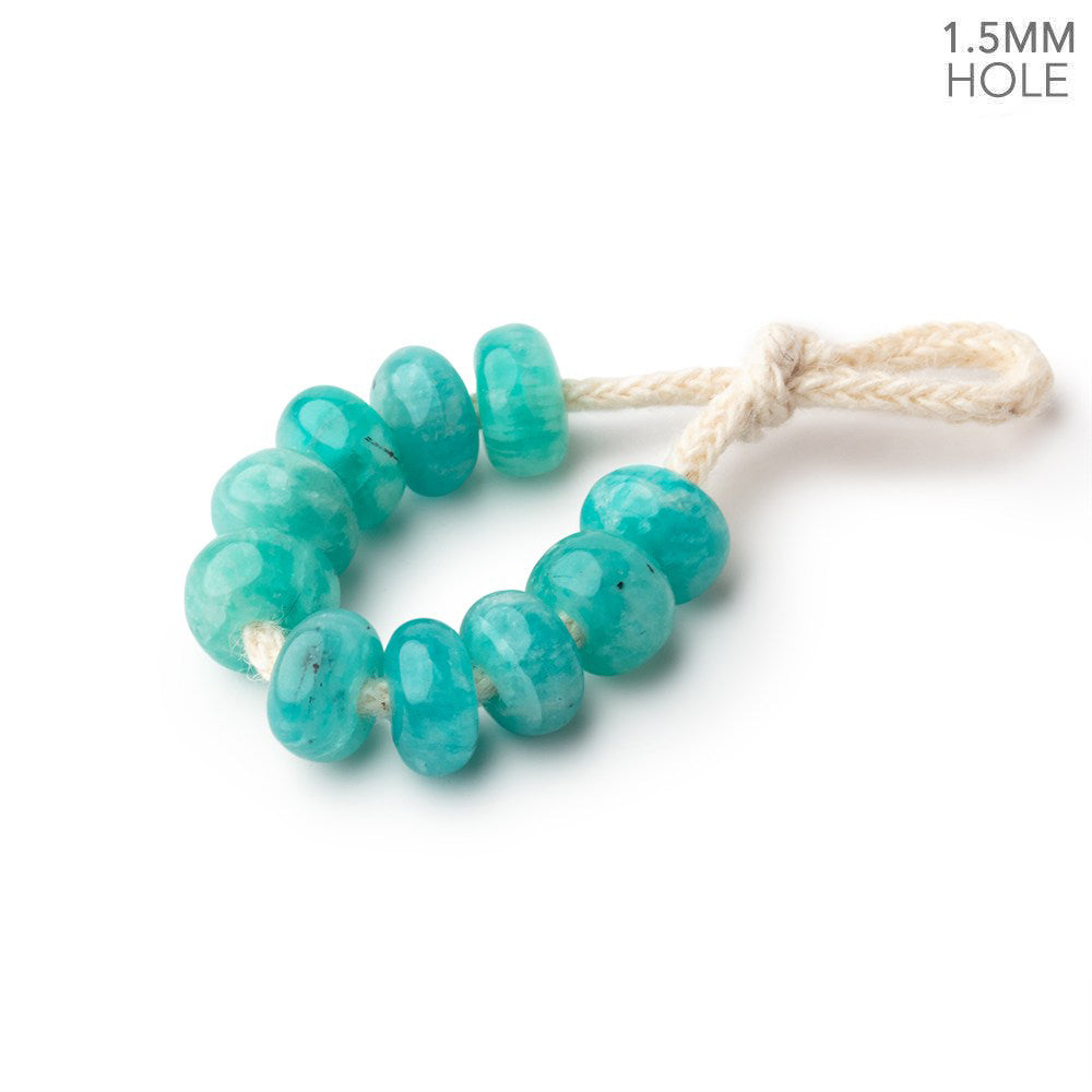 6mm Dark Amazonite 1.5mm Large Hole Plain Rondelle Set of 10 - BeadsofCambay.com