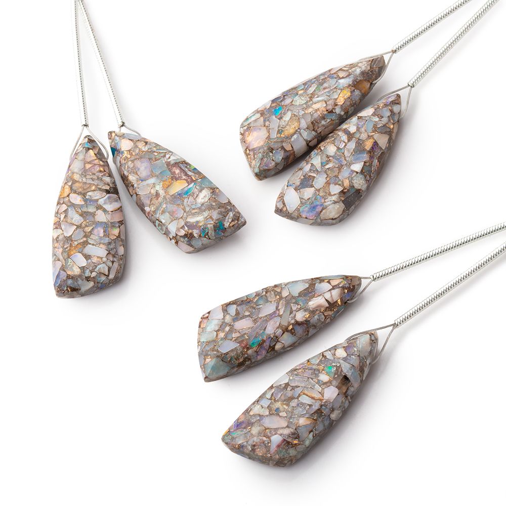 26x10mm Mosaic Australian Opal Fancy Shape Briolette Set of 2 Focals - BeadsofCambay.com