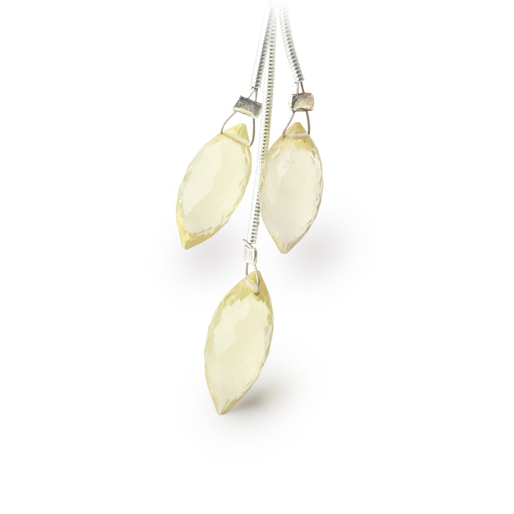 15-17.5mm Lemon Quartz Faceted Marquise Set of 3 Focal Beads - BeadsofCambay.com