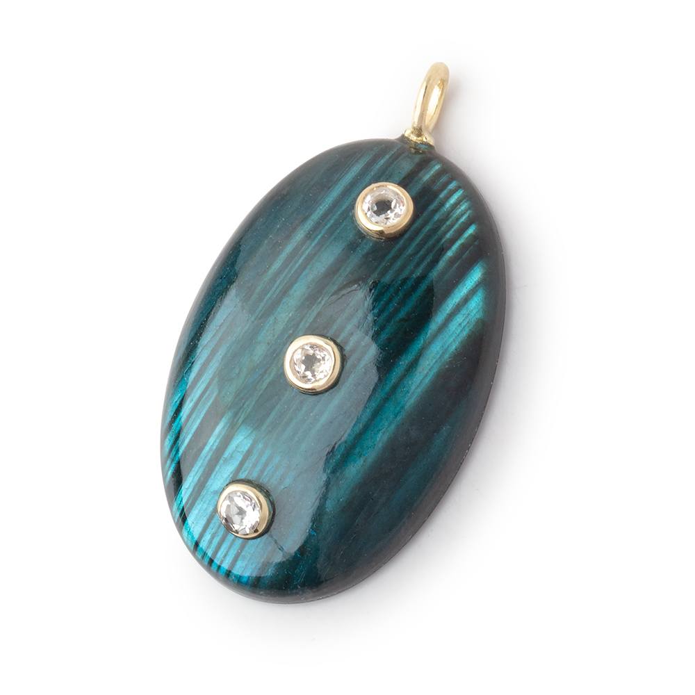 34x22mm Labradorite Plain Oval with Bezeled Topaz Inlays 1 Pendant - BeadsofCambay.com