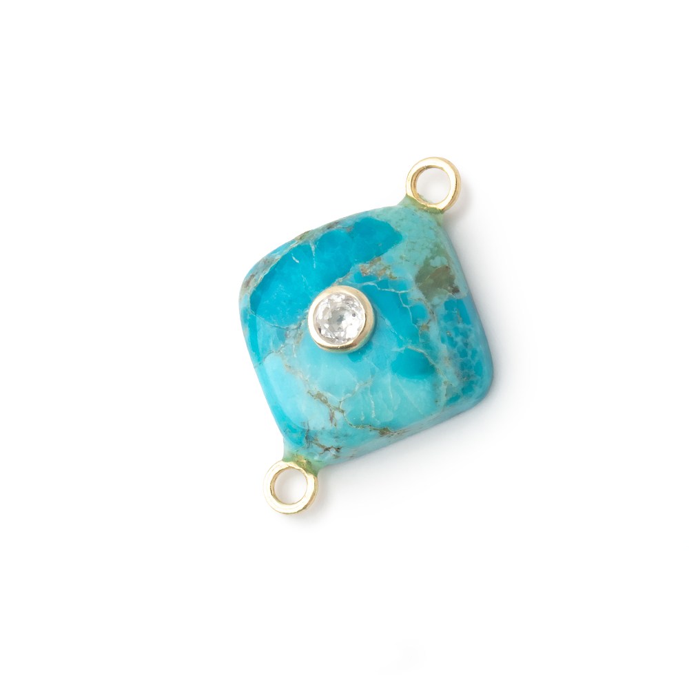 13mm Turquoise Cushion with Bezel White Topaz Inlay 1 Connector - BeadsofCambay.com