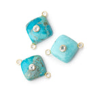 13mm Turquoise Cushion with Bezel White Topaz Inlay 1 Connector - BeadsofCambay.com