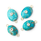 15-16mm Turquoise Plain Oval with a White Topaz Bezel Inlay 1 Connector - BeadsofCambay.com