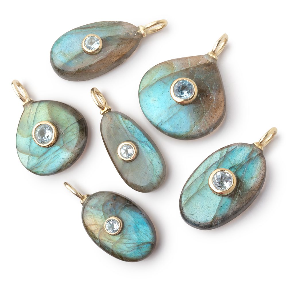 Lot of 6 Labradorite Mixed Shape Pendants with Bezeled Inlays - BeadsofCambay.com