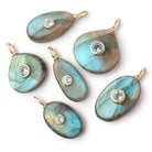 Lot of 6 Labradorite Mixed Shape Pendants with Bezeled Inlays - BeadsofCambay.com