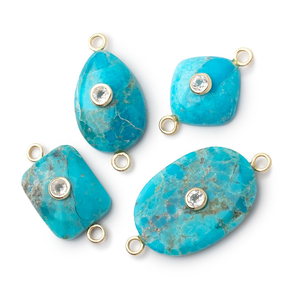 Lot of 4 Turquoise Mixed Shape Connectors with Bezeled Inlays - BeadsofCambay.com