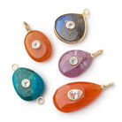 Lot of 5 Mixed Gemstone Focals with Bezeled Inlays - BeadsofCambay.com
