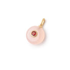 11mm Pink Chalcedony Plain Coin with Bezeled Garnet Inlay 1 Pendant - BeadsofCambay.com