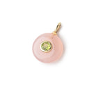 13mm Pink Chalcedony Plain Coin with Bezeled Peridot Inlay 1 Pendant - BeadsofCambay.com