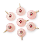 12-13mm Pink Chalcedony Plain Coin with Bezeled Garnet Inlay 1 Pendant - BeadsofCambay.com