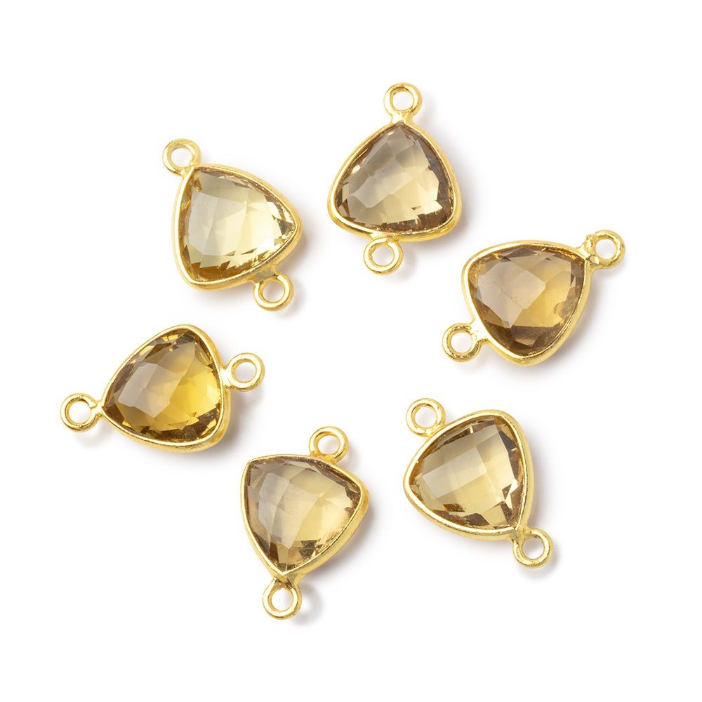 11mm Vermeil Bezel Light Whiskey Quartz Faceted Triangle 1 Connector - BeadsofCambay.com