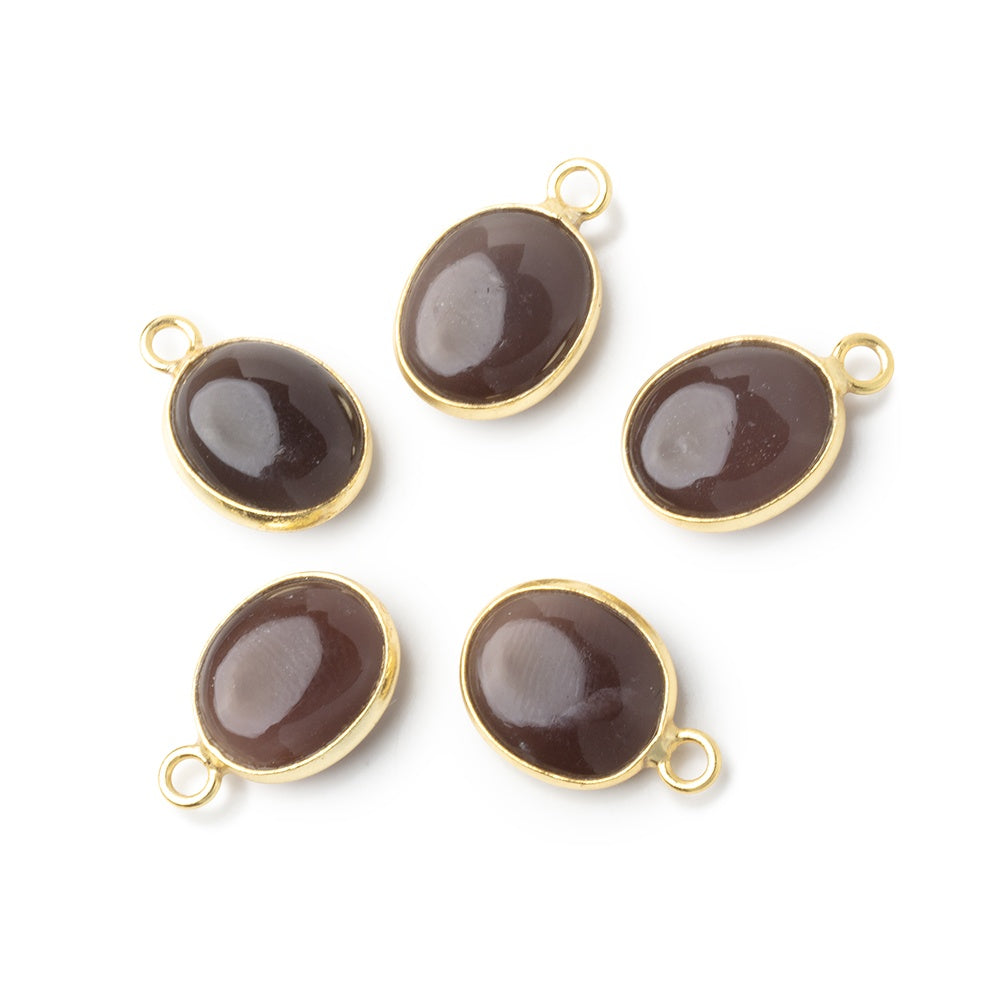 12-13mm Vermeil Bezel Chocolate Moonstone Plain Oval 1 Pendant - BeadsofCambay.com