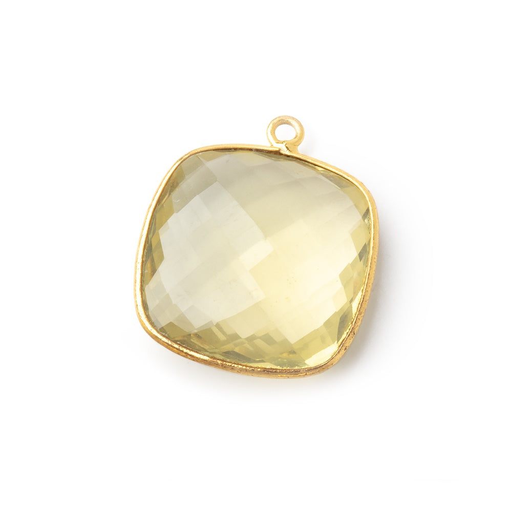 21mm Vermeil Bezel Lemon Quartz Faceted Cushion Pendant 1 piece - BeadsofCambay.com