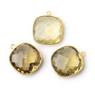 21mm Vermeil Bezel Lemon Quartz Faceted Cushion Pendant 1 piece - BeadsofCambay.com