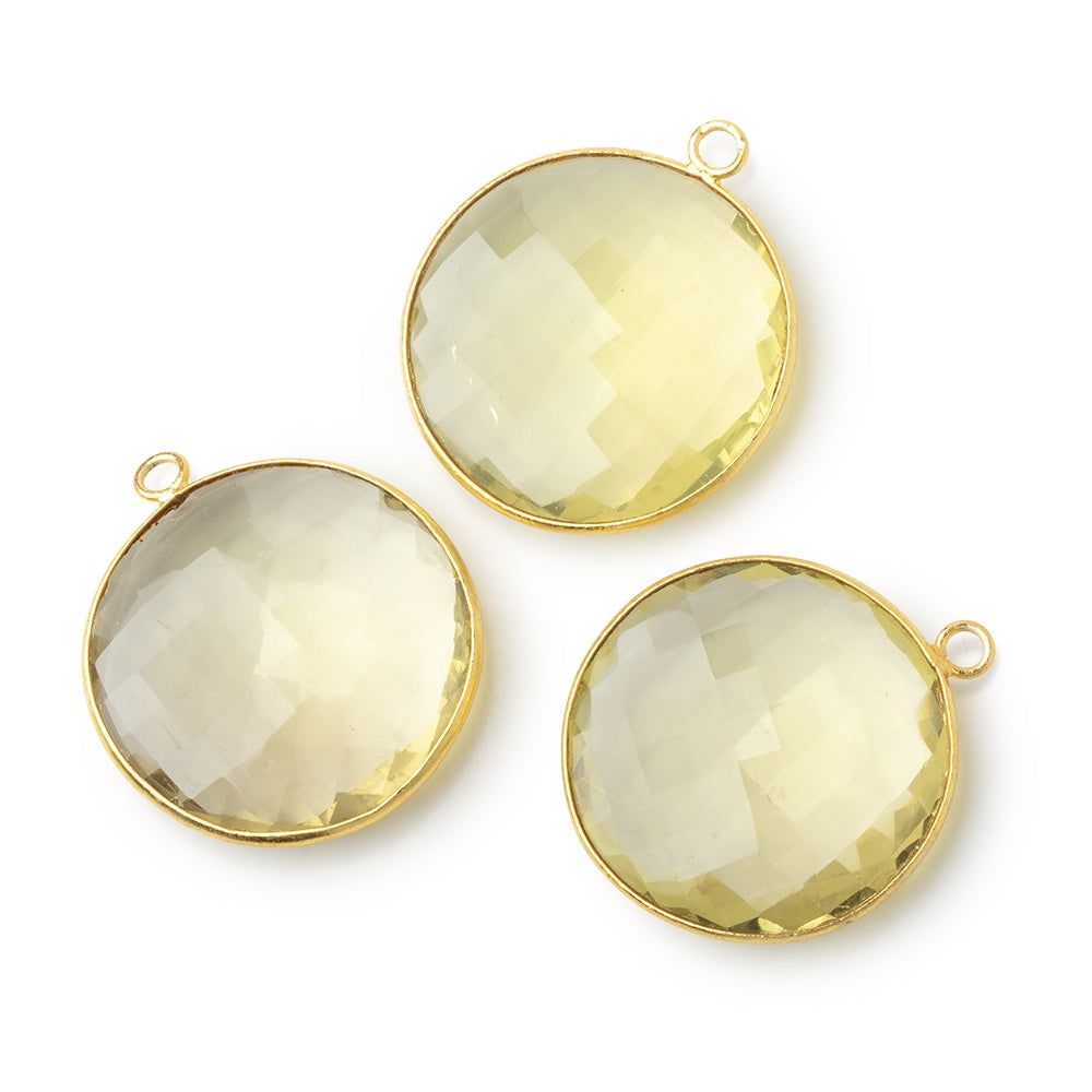 28mm Vermeil Bezel Lemon Quartz Faceted Coin Pendant 1 piece - BeadsofCambay.com