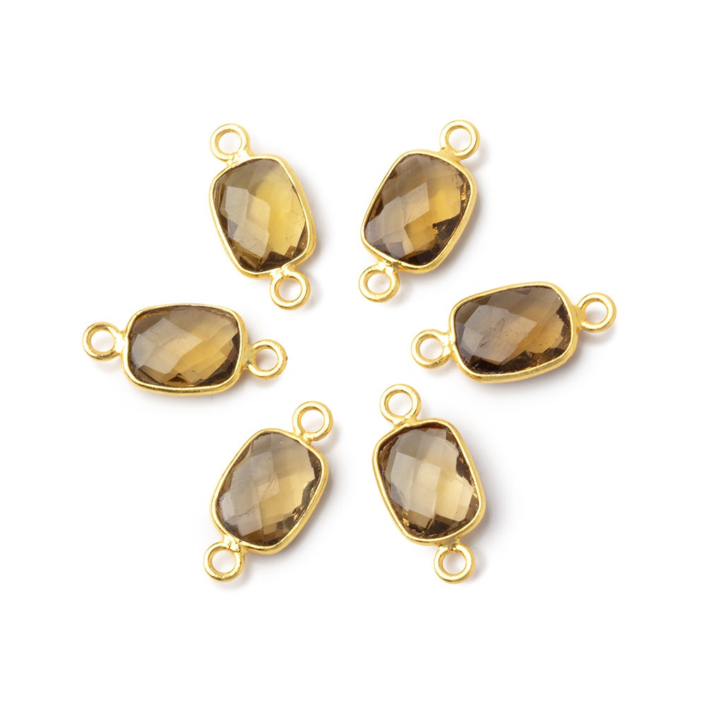 9x7mm Vermeil Bezel Whiskey Quartz Faceted Rectangle Connector 1 piece - BeadsofCambay.com