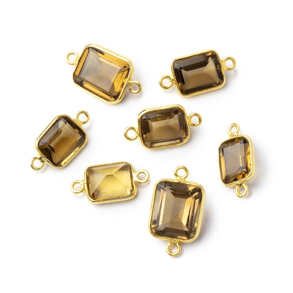 11x9mm Vermeil Bezel Whiskey Quartz Rectangle Connector 1 piece - BeadsofCambay.com